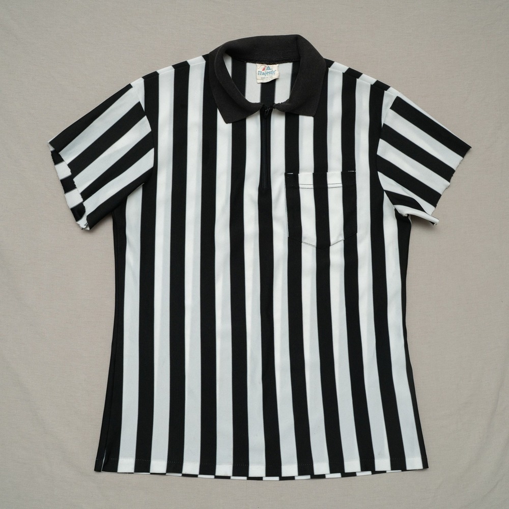 Vintage 90s Majestic Ref Uniform 1/4 Zip Polo Shirt Lightweight Striped Adult M